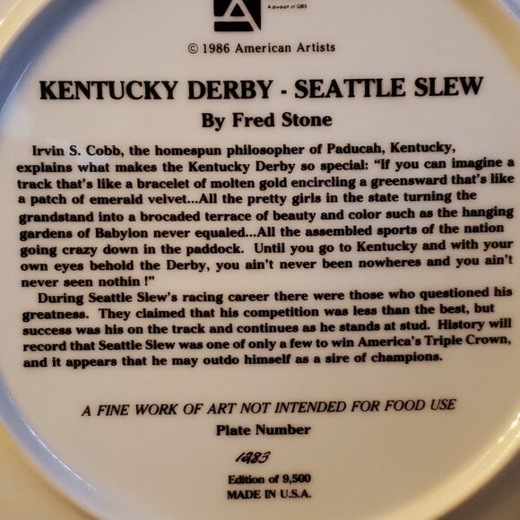 Kentucky Derby limited edition framed collectors plate - Picture 5 of 7